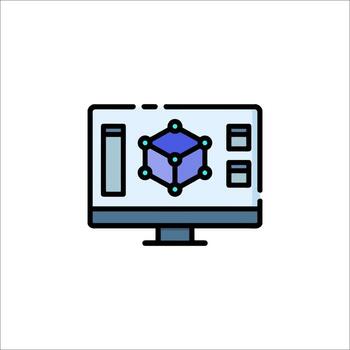 A computer monitor with a cube on it vector