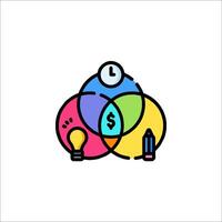 A colorful venn diagram with a clock, pencil and a light bulb vector