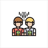 Two people are sitting in front of a computer screen vector