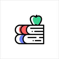 A stack of books with an apple on top vector