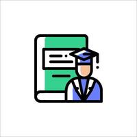 A person in a graduation cap and gown is standing in front of a computer vector