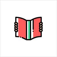 A book icon with a hand holding it open vector