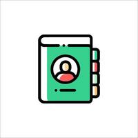 A green and white icon of a person in a book vector