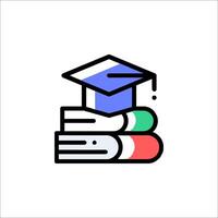 A stack of books with a graduation cap on top vector