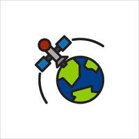 A cartoon image of a satellite orbiting the earth vector