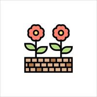 Two flowers in a brick wall with leaves vector