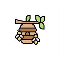 A bee hive icon with two bees on a branch vector