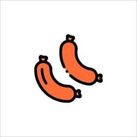 Two sausages are shown in a line drawing vector