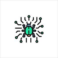 A bug icon with a circuit board around it vector