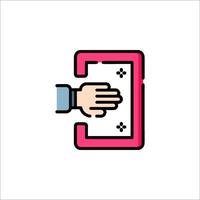 A hand holding a phone icon on a white background vector
