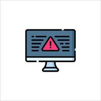 A computer monitor with a warning sign on it vector