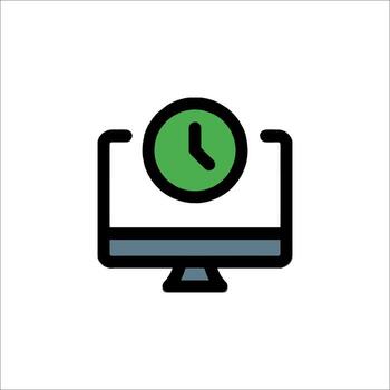 A computer monitor with a clock on it vector