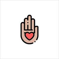 A hand with a heart in it, with a red heart in the middle vector
