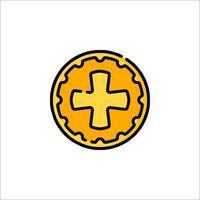 A yellow coin with a cross on it vector