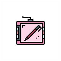 A pink box with a pencil and a pen vector