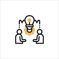 Two people are sitting at a table with a light bulb above them vector