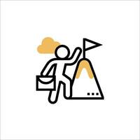 A man is climbing a mountain with a flag vector