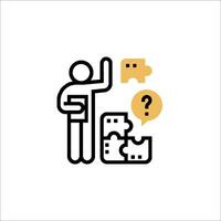 A man is holding a piece of puzzle and a question mark vector