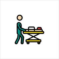 A man pushing a cart with a box on it vector