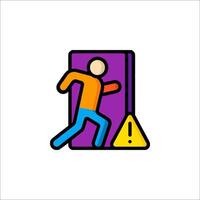 A man is running away from a door with a caution sign vector