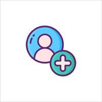 A person with a plus sign and a circle icon vector