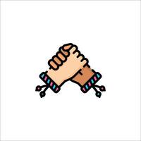 Two hands holding each other in a line icon vector