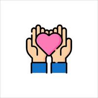 Hands holding a pink heart icon vector