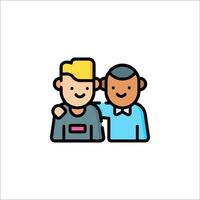 Two men are hugging each other in a cartoon style vector