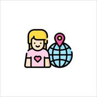 A girl with a heart and a globe icon vector