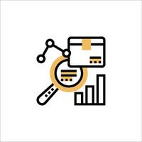 A magnifying glass and a bar graph are shown on a white background vector