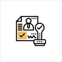 A black and white icon of a stamp and a check vector