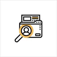 A magnifying glass icon with a person looking at it vector