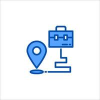 A blue icon with a map pointer and a briefcase vector