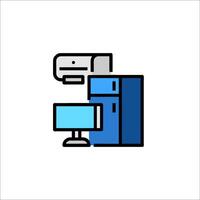 A computer and printer icon on a white background vector