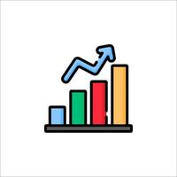 A colorful graph bar icon with an arrow going up vector