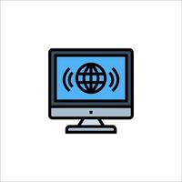 A computer monitor with a globe icon on it vector