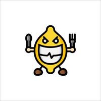 A cartoon lemon with a fork and knife vector