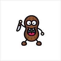 A cartoon peanut with a knife in its hand vector