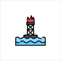 A red tower with a flame on top of it in the water vector