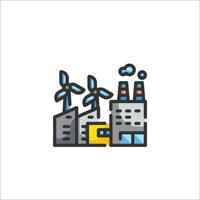 An icon of a factory with wind turbines vector
