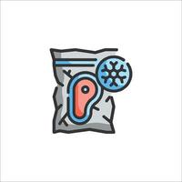 A bag of frozen food with a red and blue ice cube vector