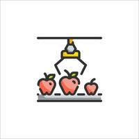 A robot is holding apples in a tray vector