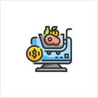 A computer with a dollar sign and a steak vector