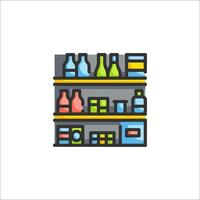 Shelves with bottles and other items on a white background vector