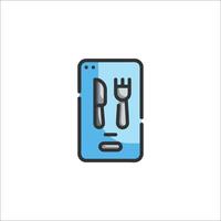 A phone with a knife and fork icon vector