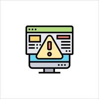 A computer monitor with a warning icon vector
