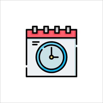 A calendar icon with a clock on it vector