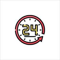 The 24 hours clock icon with a red arrow pointing to it vector