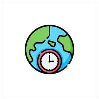 A clock and globe icon on a white background vector
