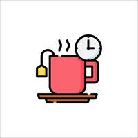 A cup of tea with a clock and a spoon vector
